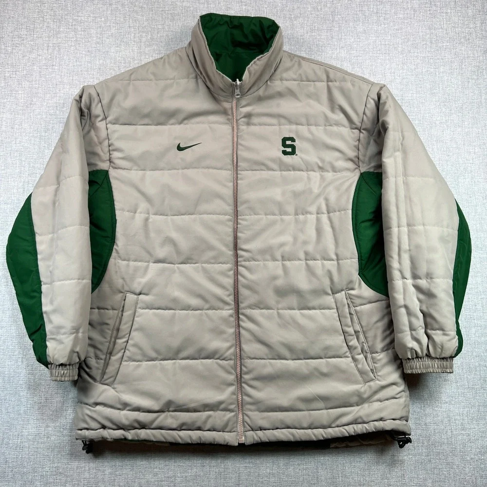 Vintage Y2K Nike Michigan State Spartans Jacket Reversible Puffer Coat Men Large
